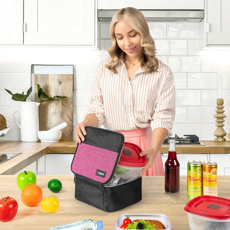 opux Insulated Lunch Bag Kids, Lunch Box for School Boy Girl, Leakproof Small Reusable Compact Soft Mini Cooler Bag, Toddler Small Lunch Boxes Kit Pail with Front Side Pockets (Pink) - Image 3